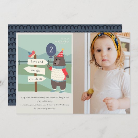 かわいいバーディベアマイルストーンエイジングフォト誕生日 サンキューカード (正面/裏面)