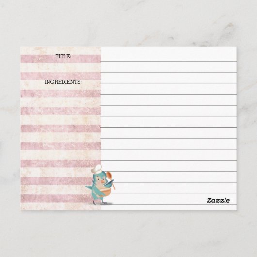 かわいいバードシェフ料理ベーキングクックブックレシピカード ポストカード (裏面)
