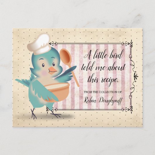 かわいいバードシェフ料理ベーキングクックブックレシピカード ポストカード (正面)