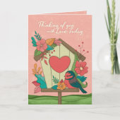 かわいいバードハウスフラワーズマザーズデイカード – 叔母さんへ カード (正面)