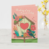 かわいいバードハウスフラワーズマザーズデイカード – 叔母さんへ カード (黄色い花)