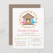 かわいいバードハウ葉スリースバードベビーシャワー 招待状 (正面/裏面)