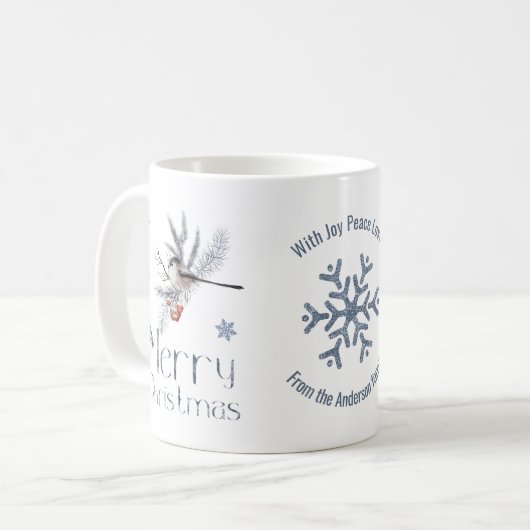 かわいいバードパインブランチ赤い果実メリークリスマス コーヒーマグカップ (正面左)