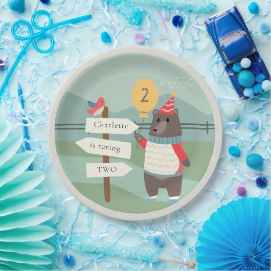 かわいいバードベアーマイルストーンマウンテンエイジ誕生日 ペーパープレート (パーティー)