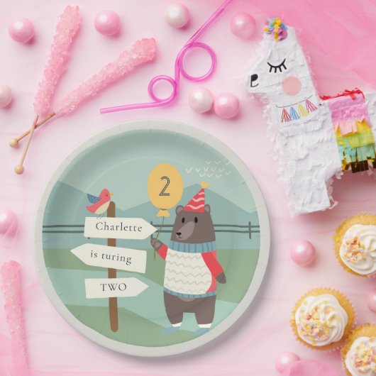 かわいいバードベアーマイルストーンマウンテンエイジ誕生日 ペーパープレート (パーティー)