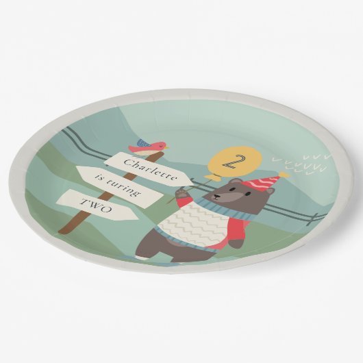 かわいいバードベアーマイルストーンマウンテンエイジ誕生日 ペーパープレート (アングル)