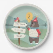 かわいいバードベアーマイルストーンマウンテンエイジ誕生日 ペーパープレート (正面)