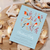 かわいいバードレッドロビンブルークリスマスファミリーパーティー 招待状