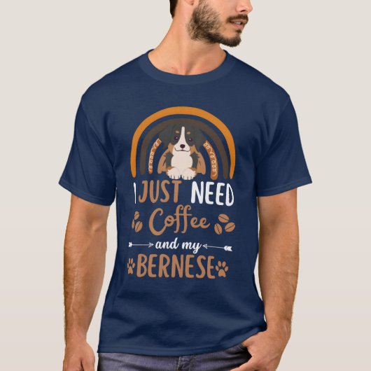 かわいいバーニーズマウンテンドッグ コーヒー 犬 カフェ かわいい Tシャツ (正面)