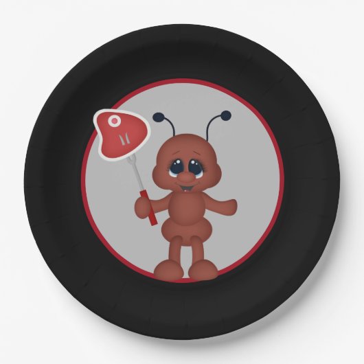 かわいいバーベキューステーキアリパーティー ペーパープレート (正面)