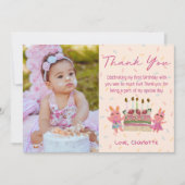 かわいいバーベリーのスイートバニー | ピンクの誕生日写真 サンキューカード (正面)