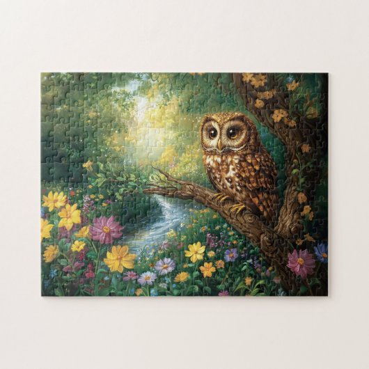かわいいバーンフクロウに魅了された森林アート ジグソーパズル (横)