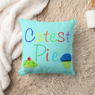 かわいいパイのイエロー&ブルーのカップケーキをカスタマイズ クッション