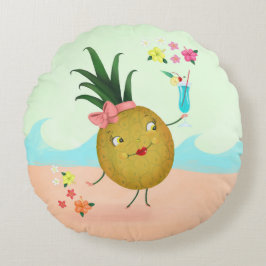 かわいいパイナップルキャラクターアットザビーチ ラウンドクッション