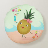 かわいいパイナップルキャラクターアットザビーチ ラウンドクッション (裏面)
