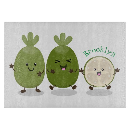 かわいいパイナップルグアバフェヨア漫画イラストレーション カッティングボード (正面)