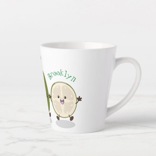 かわいいパイナップルグアバフェヨア漫画イラストレーション カフェラテマグ (右)