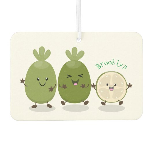 かわいいパイナップルグアバフェヨア漫画イラストレーション カーエアーフレッシュナー (正面)