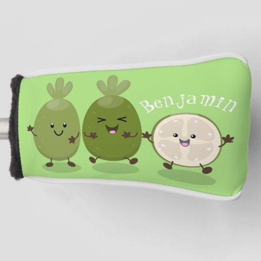 かわいいパイナップルグアバフェヨア漫画イラストレーション ゴルフヘッドカバー (正面)