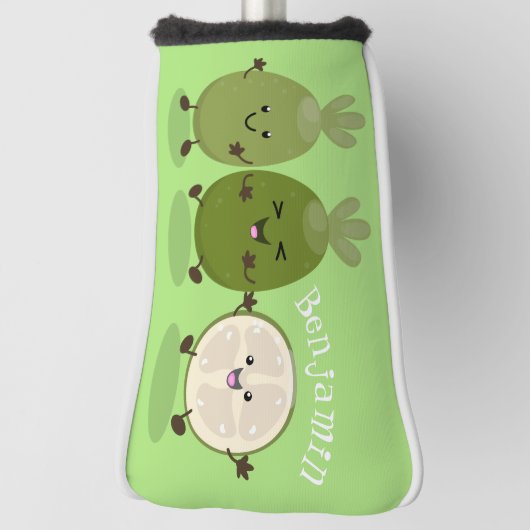 かわいいパイナップルグアバフェヨア漫画イラストレーション ゴルフヘッドカバー (回転90)