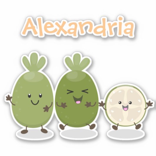 かわいいパイナップルグアバフェヨア漫画イラストレーション シール (正面)