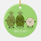 かわいいパイナップルグアバフェヨア漫画イラストレーション セラミックオーナメント (裏面)