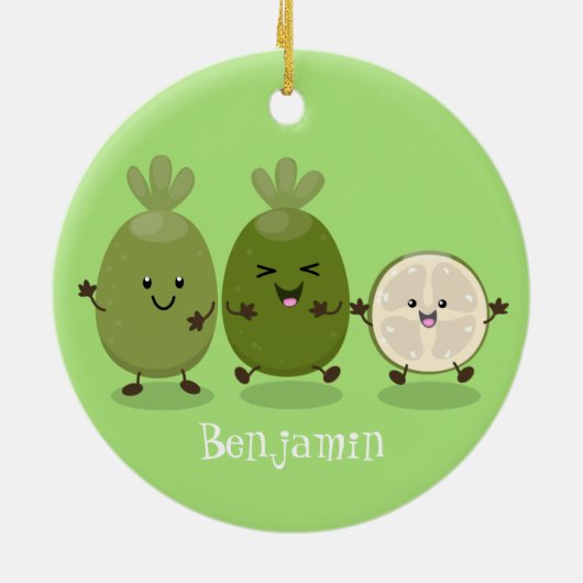 かわいいパイナップルグアバフェヨア漫画イラストレーション セラミックオーナメント (裏面)