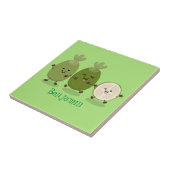 かわいいパイナップルグアバフェヨア漫画イラストレーション タイル (側面)