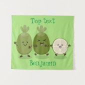 かわいいパイナップルグアバフェヨア漫画イラストレーション タペストリー (正面(横))