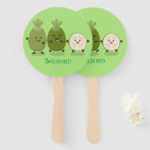 かわいいパイナップルグアバフェヨア漫画イラストレーション ハンドファン (正面&裏面)