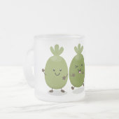 かわいいパイナップルグアバフェヨア漫画イラストレーション フロストグラスマグカップ (正面左)