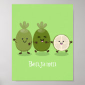 かわいいパイナップルグアバフェヨア漫画イラストレーション ポスター (正面)