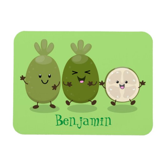 かわいいパイナップルグアバフェヨア漫画イラストレーション マグネット (横)