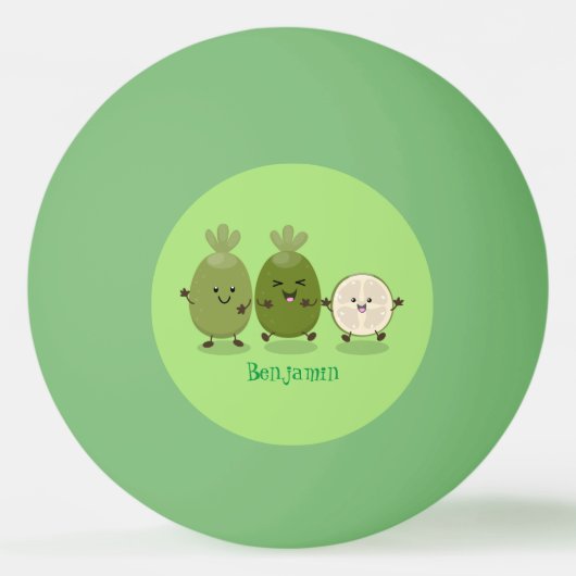 かわいいパイナップルグアバフェヨア漫画イラストレーション 卓球ボール (裏面)