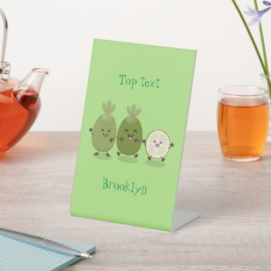 かわいいパイナップルグアバフェヨア漫画イラストレーション 台座サイン (インサイチュ)