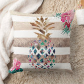 かわいいパイナップルストライプの金ゴールド クッション (ブランケット)