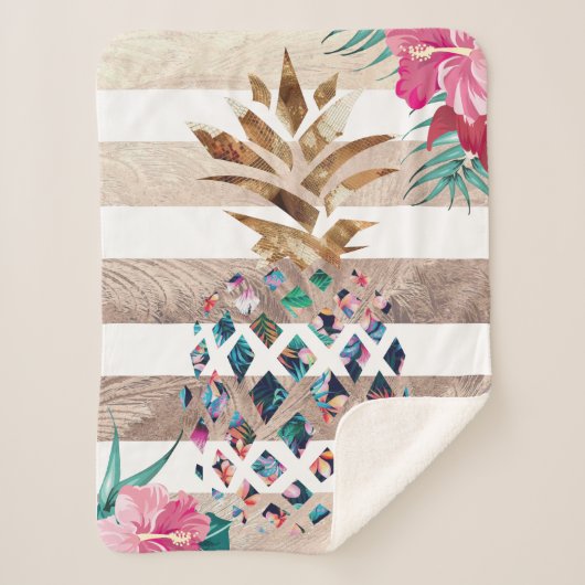 かわいいパイナップルストライプの金ゴールド シェルパブランケット (正面)