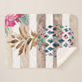 かわいいパイナップルストライプの金ゴールド シェルパブランケット (正面(横))