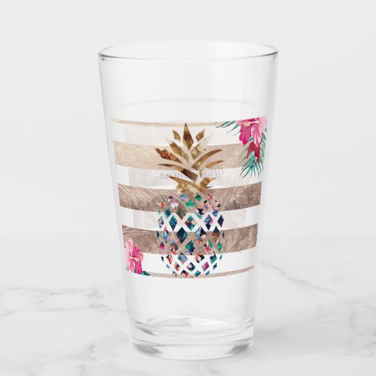 かわいいパイナップルストライプの金ゴールド タンブラーグラス (正面)