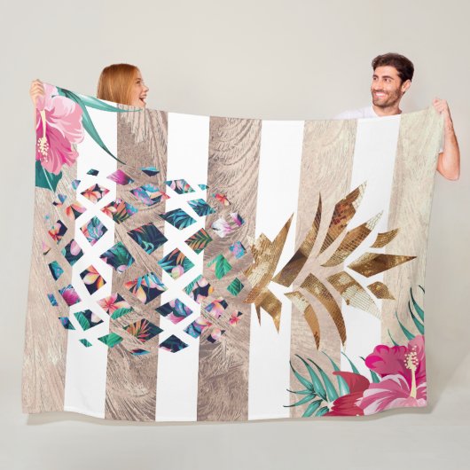 かわいいパイナップルストライプの金ゴールド フリースブランケット (インサイチュ)