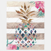 かわいいパイナップルストライプの金ゴールド フリースブランケット (正面)