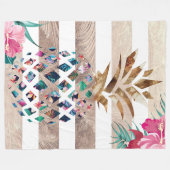 かわいいパイナップルストライプの金ゴールド フリースブランケット (正面(横))