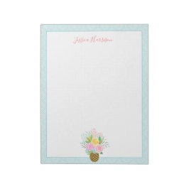 かわいいパイナップルバラブーケピンクターコイズビッグ ノートパッド