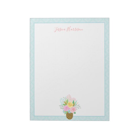 かわいいパイナップルバラブーケピンクターコイズビッグ ノートパッド (回転)