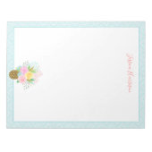 かわいいパイナップルバラブーケピンクターコイズビッグ ノートパッド (正面)