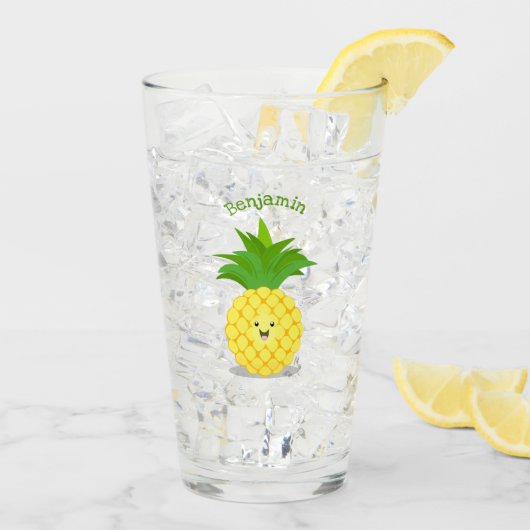 かわいいパイナップル漫画イラストレーション タンブラーグラス (アイス裏面)