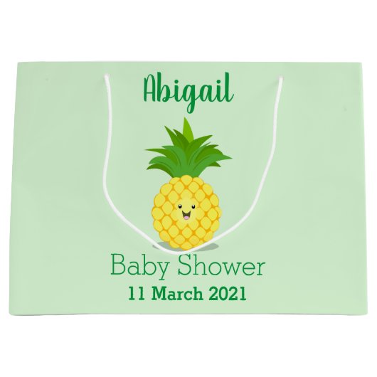 かわいいパイナップル漫画イラストレーション ラージペーパーバッグ (正面)