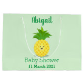 かわいいパイナップル漫画イラストレーション ラージペーパーバッグ (裏面)