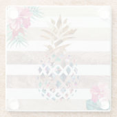 かわいいパイナップル金ゴールドストライプのデザイン ガラスコースター (裏面)