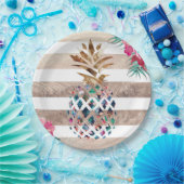 かわいいパイナップル金ゴールドストライプのデザイン ペーパープレート (パーティー)